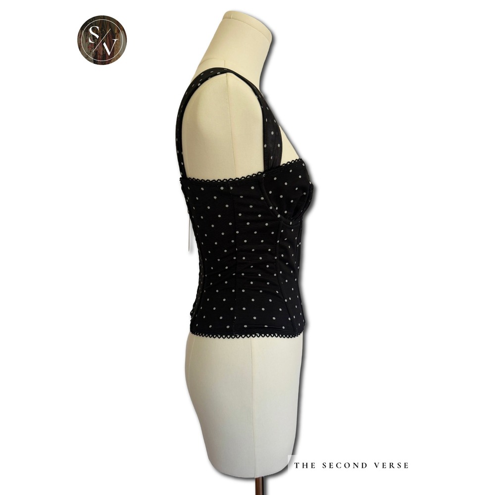 Edikted Marcella Wide Strap Mesh Corset Top Black White Polka Dot S16840 Size Sm - Picture 3 of 11